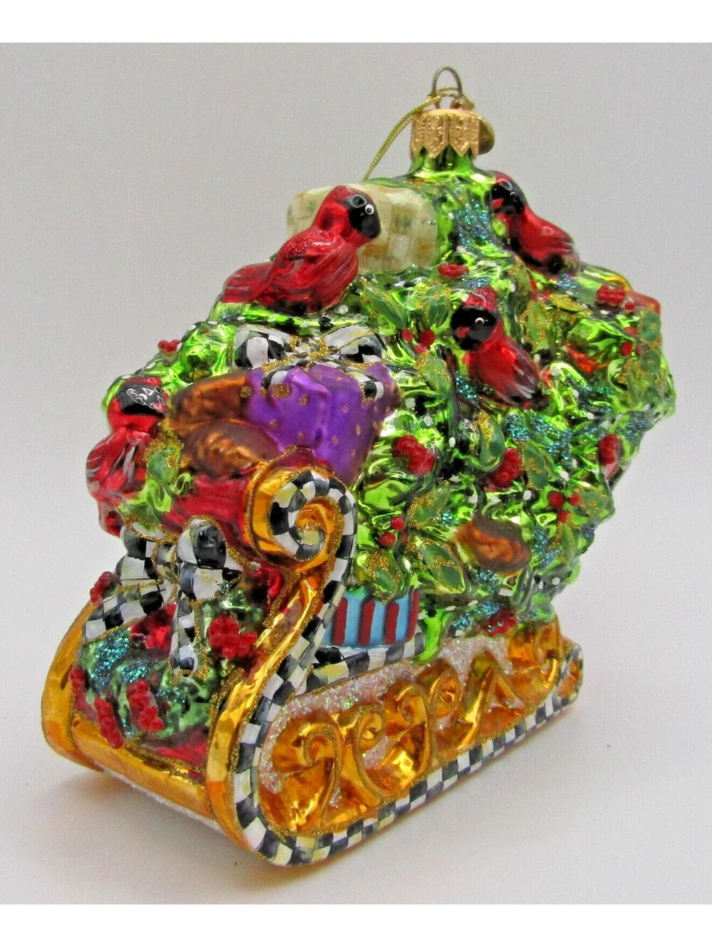 MacKenzie-Childs Holly Sleigh Ornament Poland 53913-28 with Tag and Box